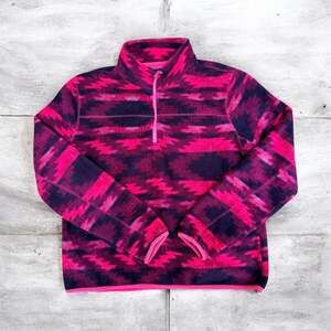 Aeropostale Womens Pink and Purple Aztec Print Half-Zip Fleece Pullover Jacket